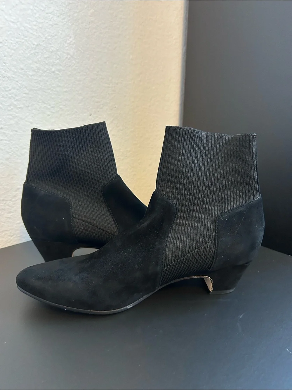Eileen Fisher Muzy Suede & Knit Black Women's Ankle Boots Size 6